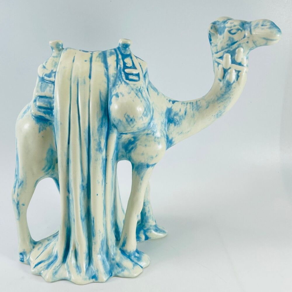 Holland Ceramic Nativity Camel Figurine 9in Blue White Vintage 1970s Creche